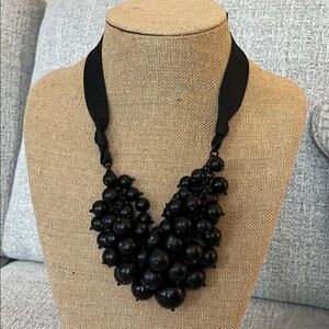 Black Beaded Chainmail Necklace with Adjustable Ribbon